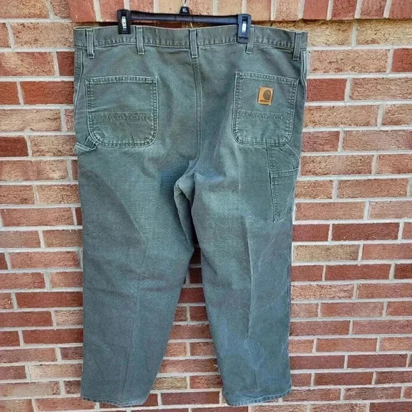 Vintage Carhartt Jeans Men's Size 46x31 Dungaree Green Duck Canvas Carpenter - Picture 2 of 5